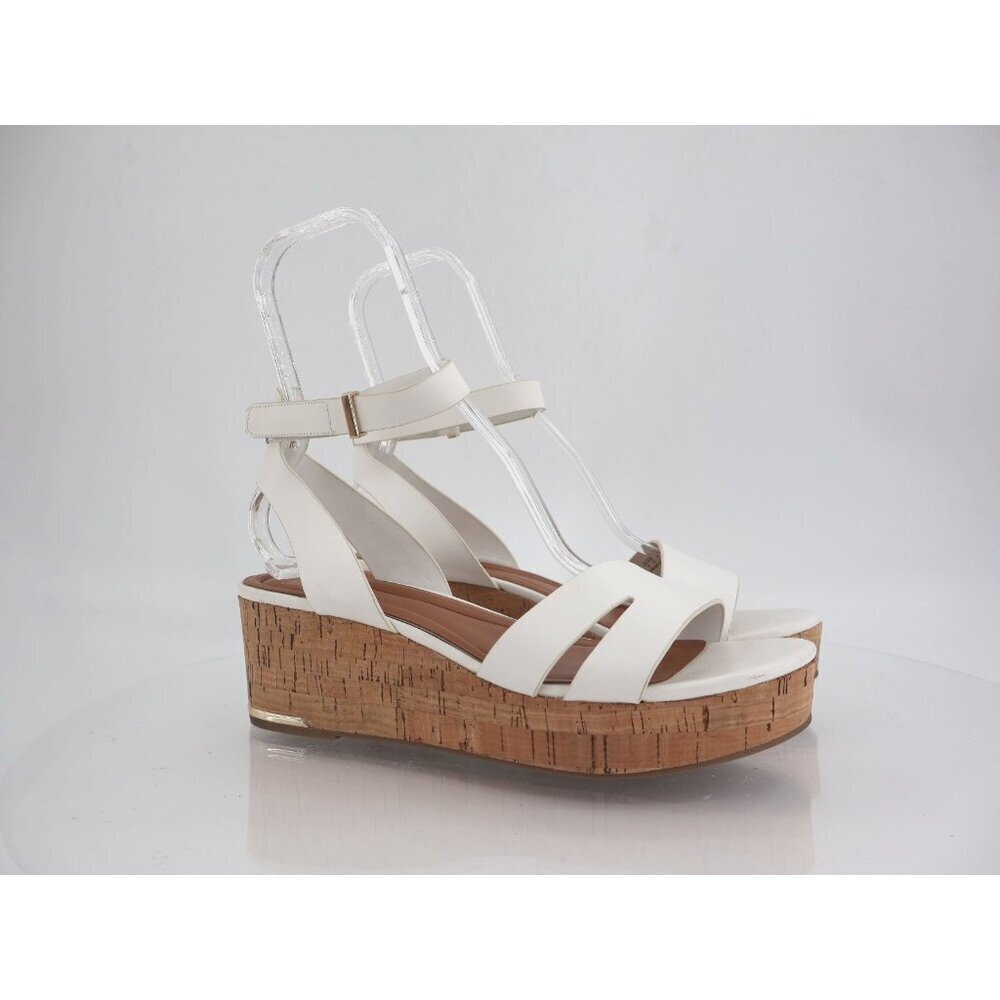 Franco Sarto Womens Primrose Sandals Cork Wedge Platform White Leather 11M